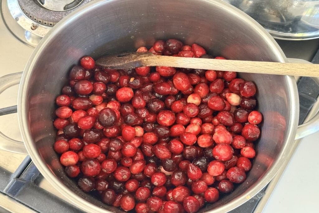 cranberries cooking in large pot