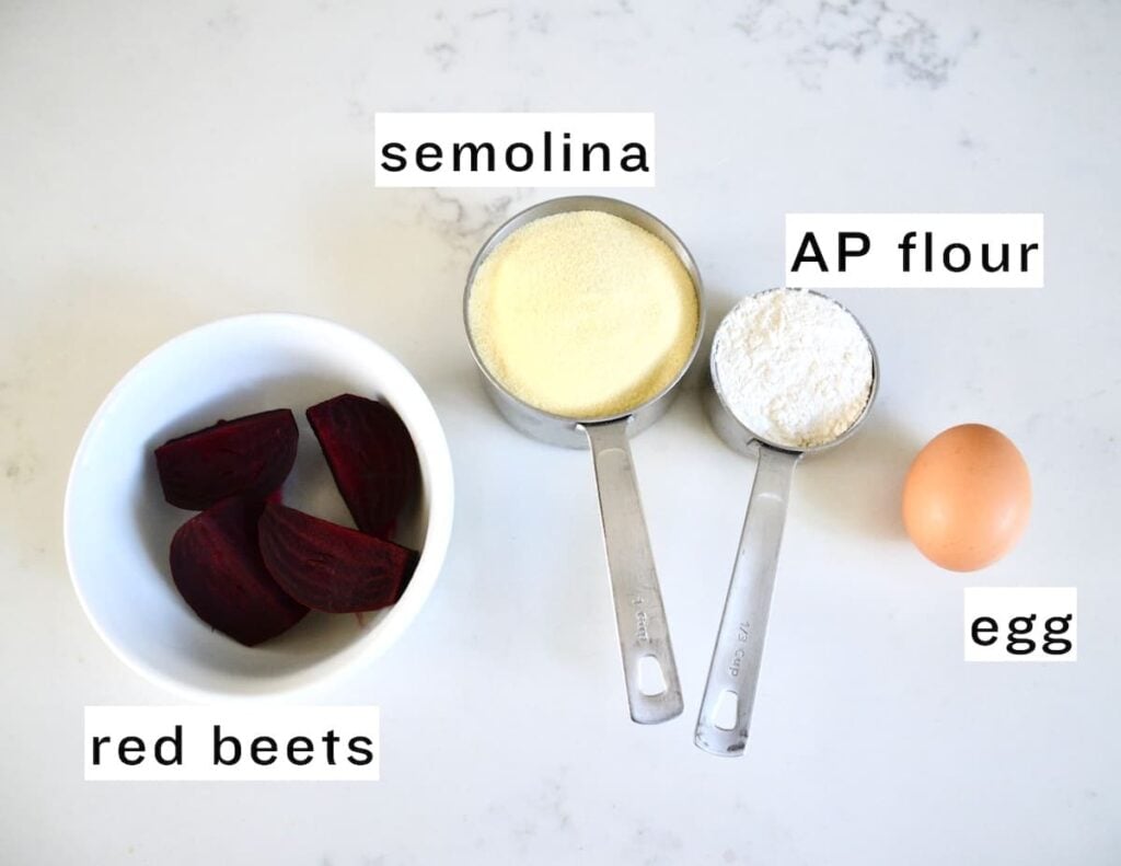 ingredients for red beet pasta on kitchen counter
