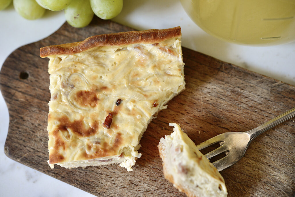 German onion pie with grapes