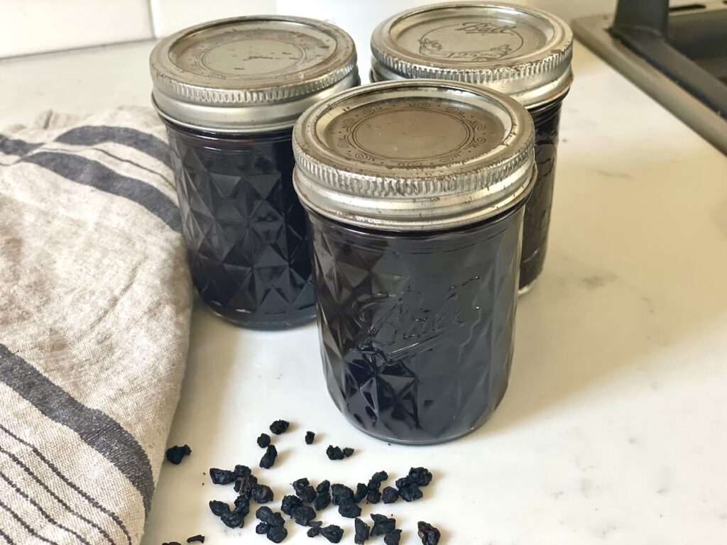 mason jar with elderberry jam
