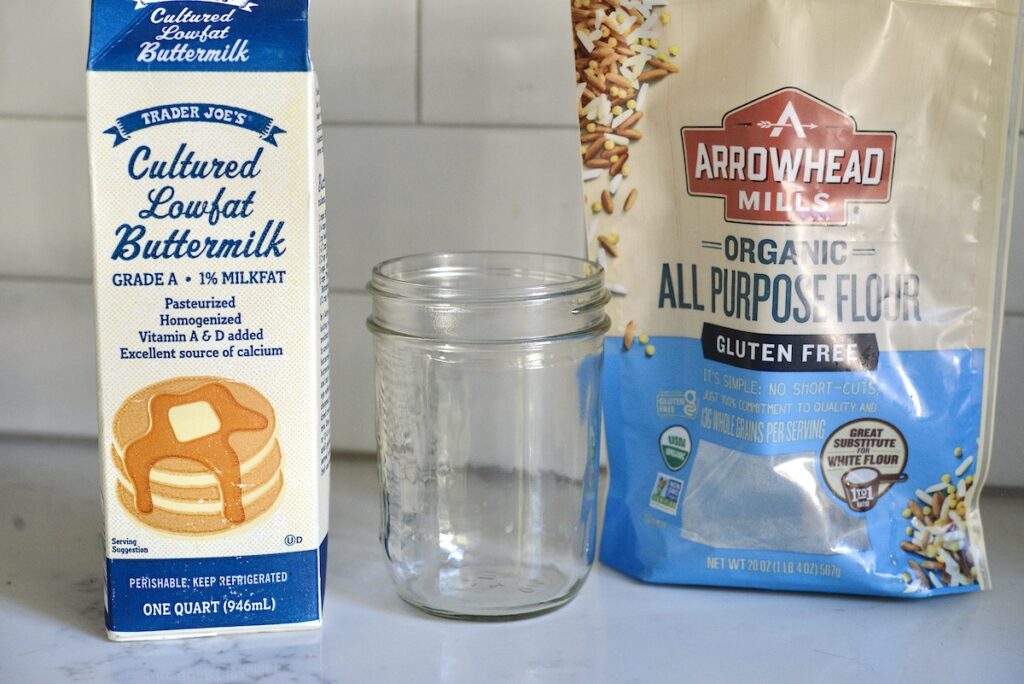 gluten free organic all-purpose flour, cultured buttermilk, and mason jar