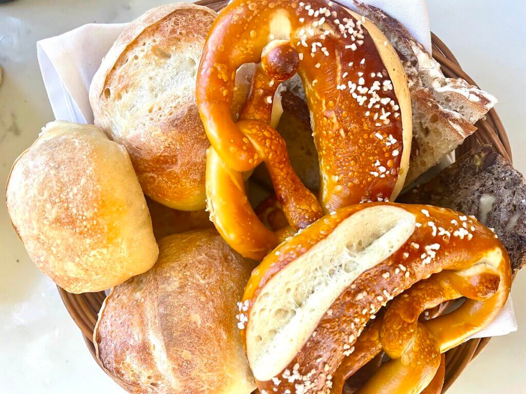 bread rolls, pretzels, bread in bread basket