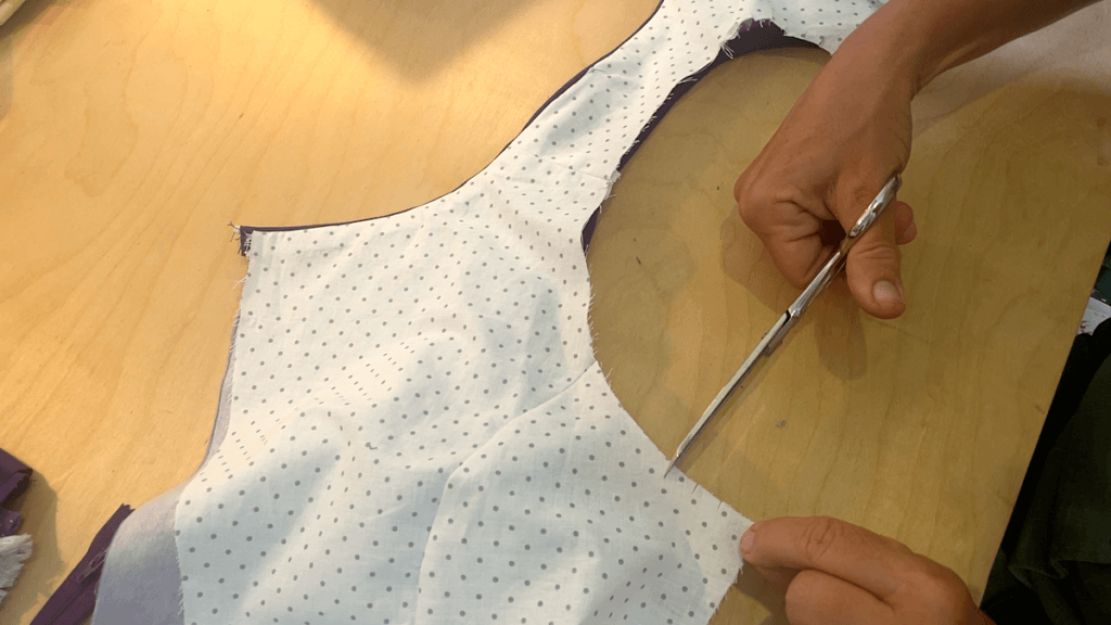 cutting slits into the lining