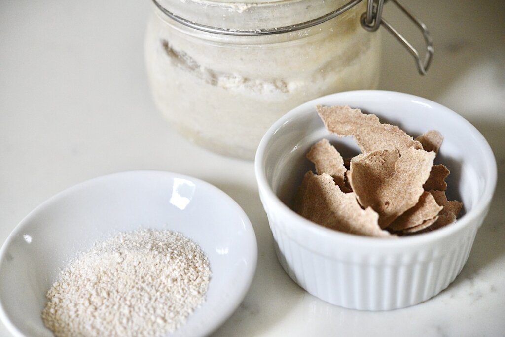 different dehydrated sourdough starter in jars