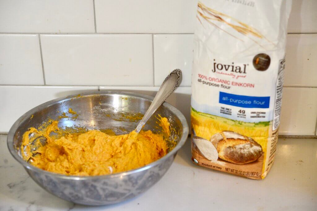 homemade pumpkin gnocchi dough with einkorn flour