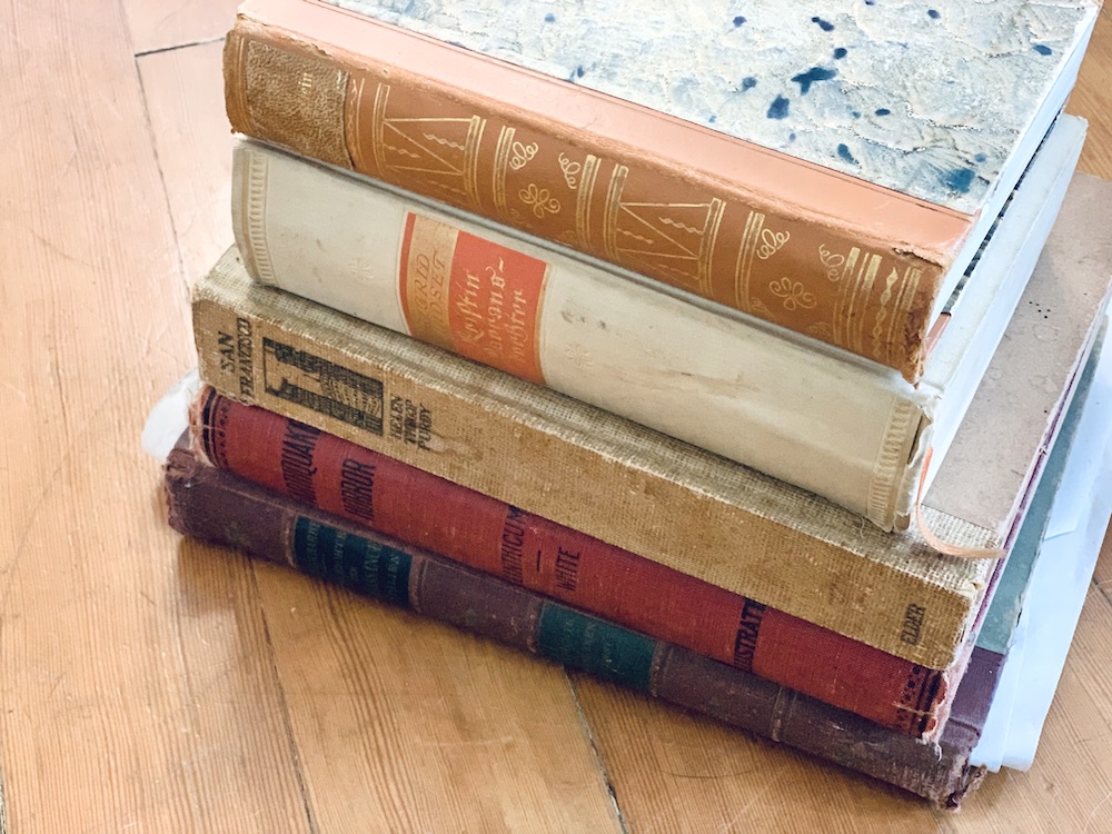stack of 5 antique books 