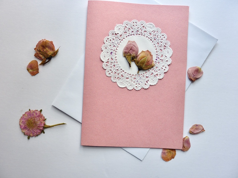 greeting card with pressed flowers