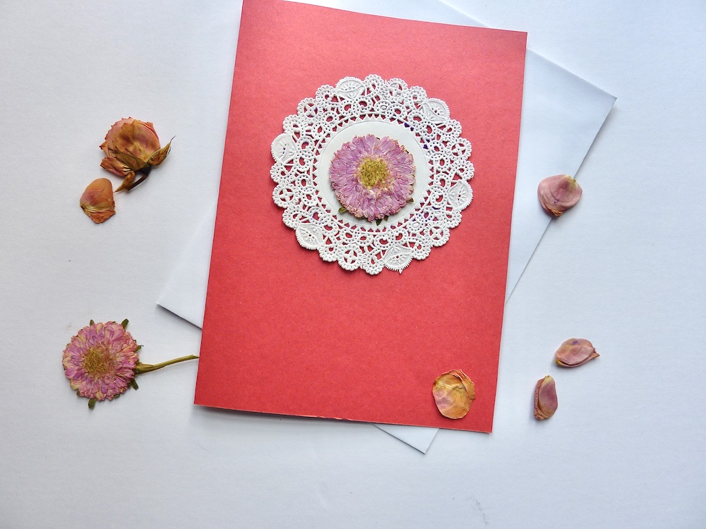 greeting card with dried flowers