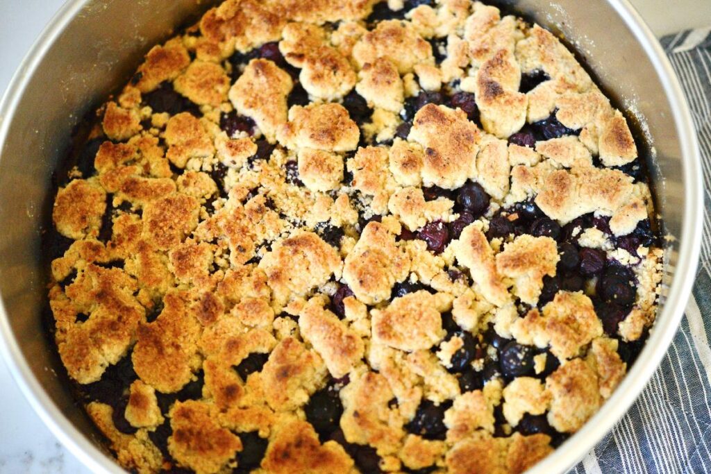 German crumb cake with blueberries in spring form pan