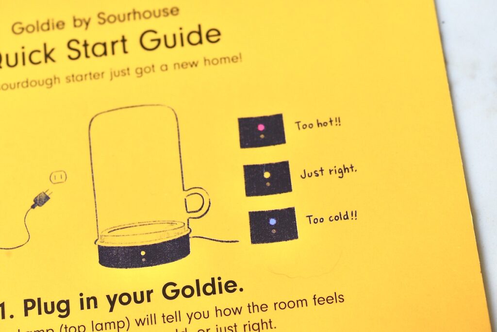 quick start guide showing the red, blue, and gold light