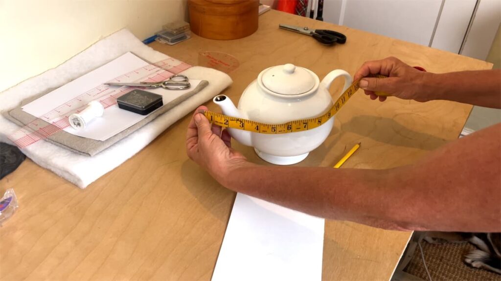 measuring tape from front to back of tea pot