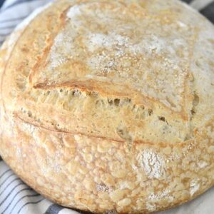 olive oil sourdough bread on kitchen towel