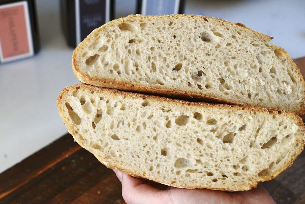 sourdough bread halves open up