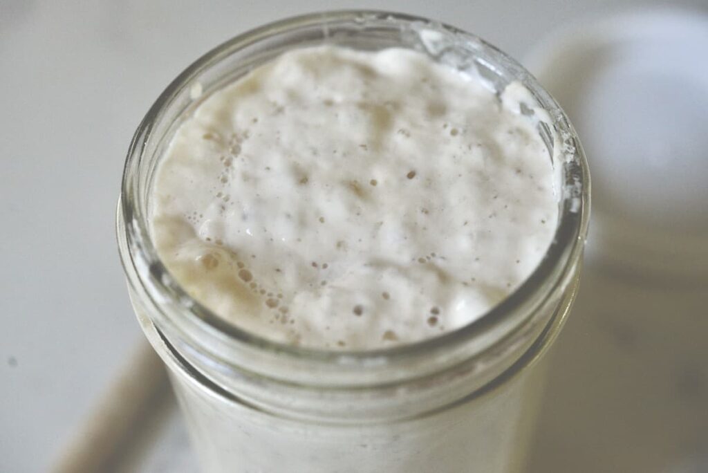 sourdough starter in glass jar