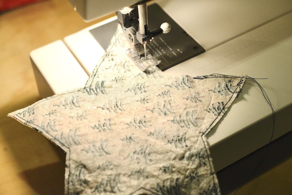 fabric star sewn in sewing machine