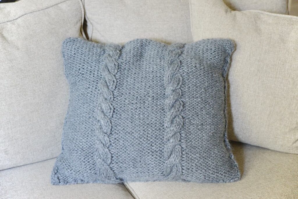 chunky knit pillow on sofa