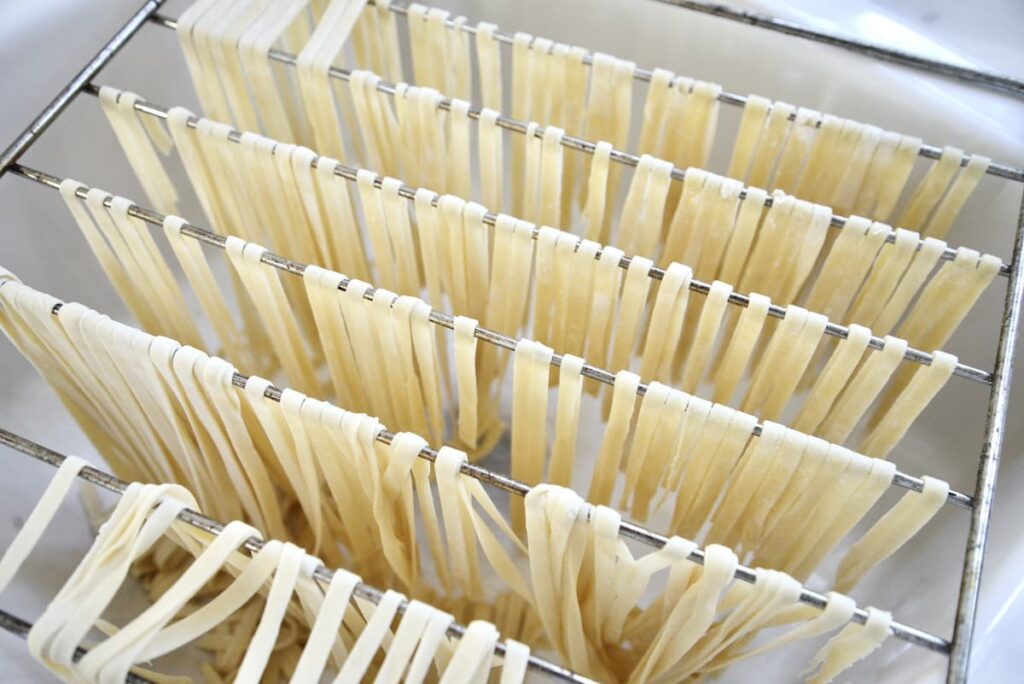 pasta on a drying rack