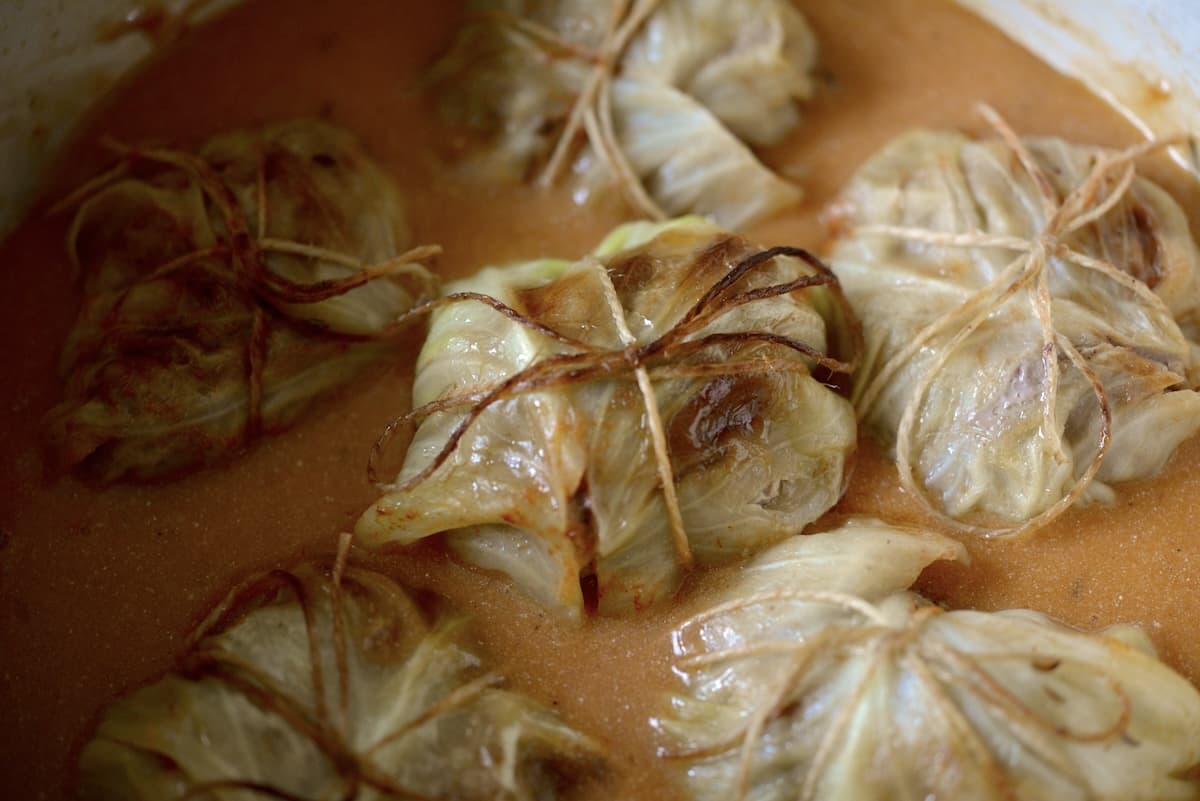 German stuffed cabbage rolls in pot