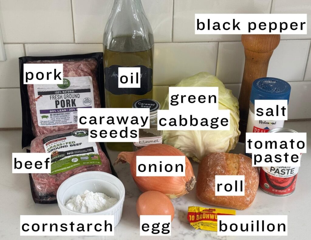 ingredients for German cabbage rolls