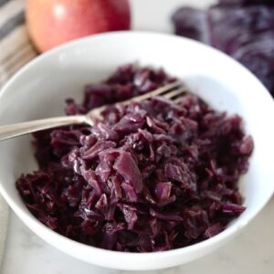 German Rotkohl in bowl with fork