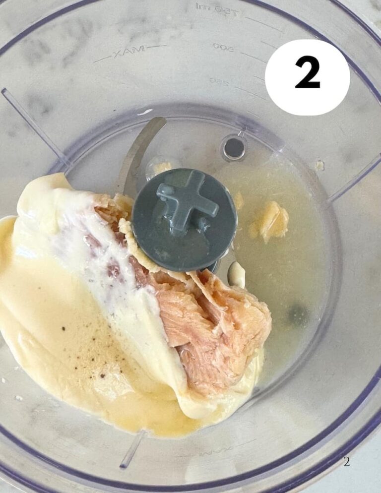 trout dip ingredients in food processor bowl