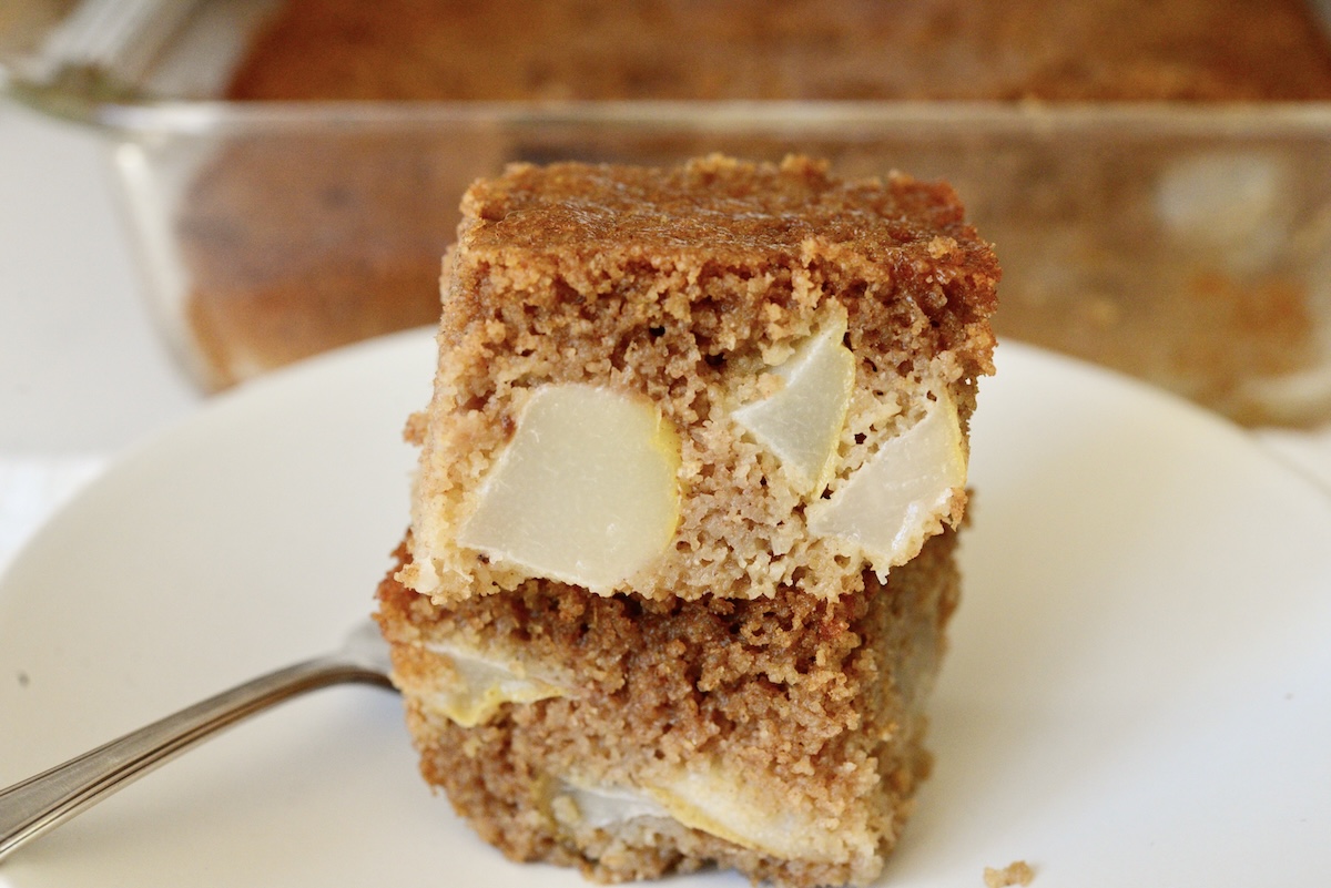 2 pieces of apple cake stacked on top of each other