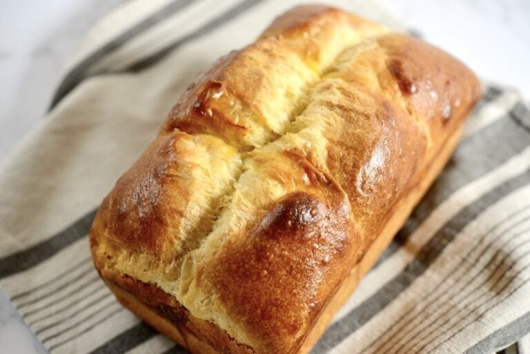 loaf of easy sourdough brioche bread