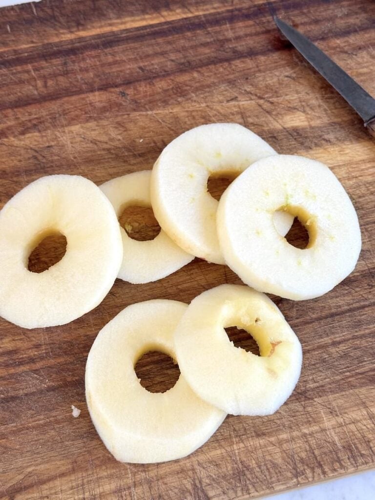 apple rings on cutting board