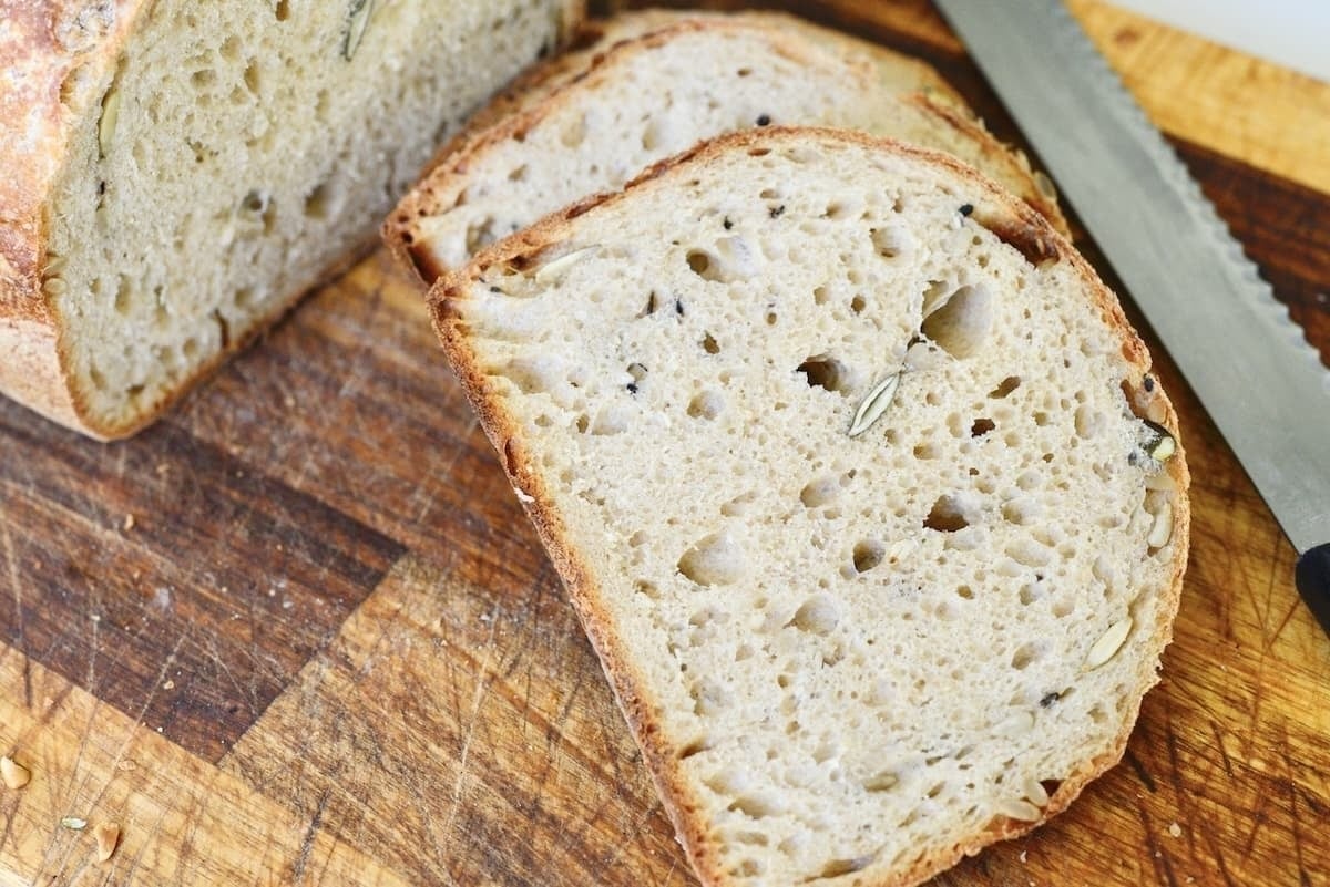 bread with 2 slices on cutting board