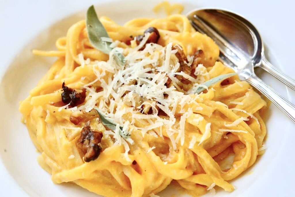 plate with butternut squash pasta