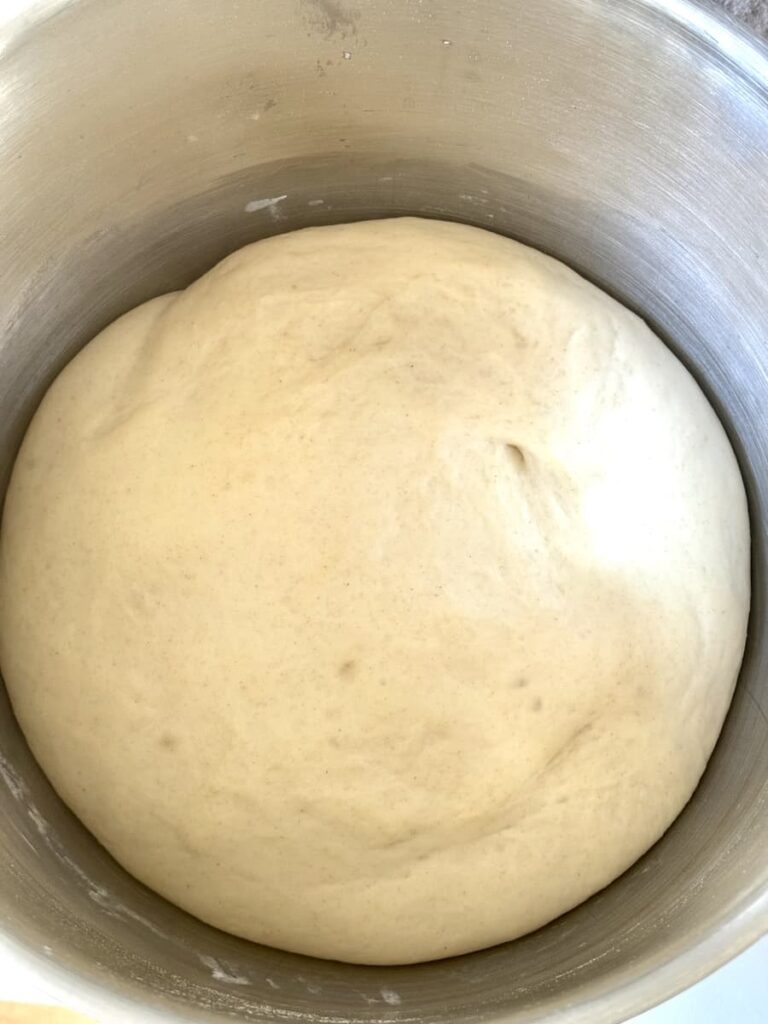 dough ball in mixing bowl