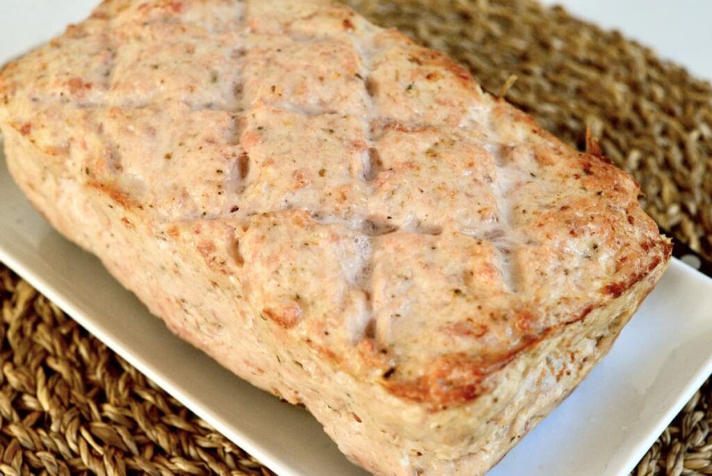 whole German meatloaf on platter